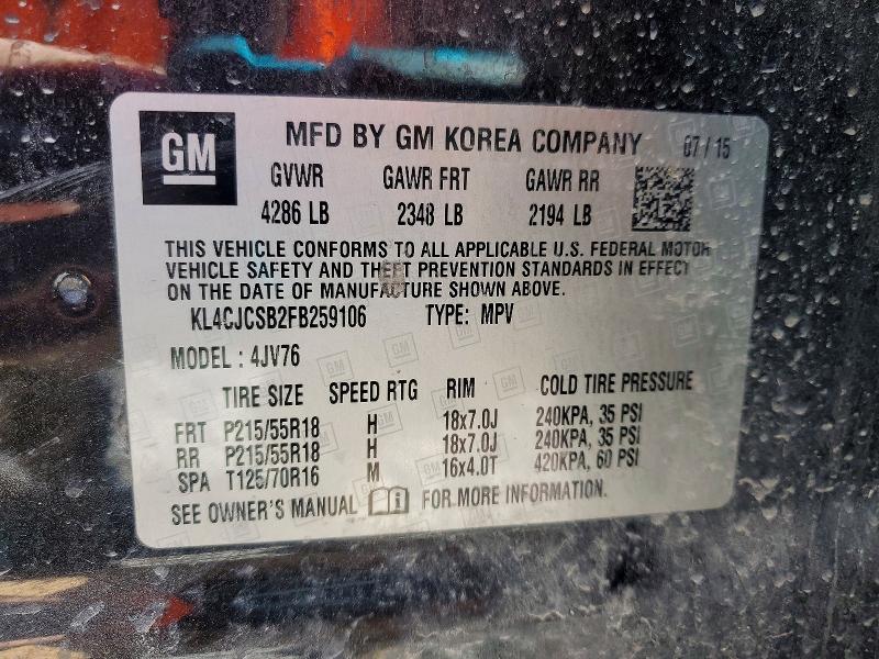 76736945 :رقم المزاد ، KL4CJCSB2FB259106 vin ، 2015 Buick Encore مزاد بيع