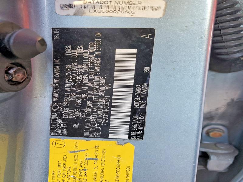 78487525 :رقم المزاد ، 2T2HA31U44C037871 vin ، 2004 Lexus Rx 330 مزاد بيع