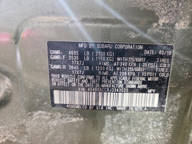 78635805 :رقم المزاد ، 4S4BSACC8J3343522 vin ، 2018 Subaru Outback مزاد بيع