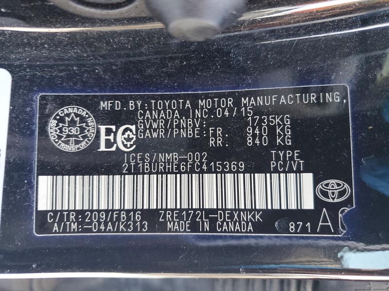 Продажа на аукционе авто 2015 Toyota Corolla, vin: 2T1BURHE6FC415369, номер лота: 78840625