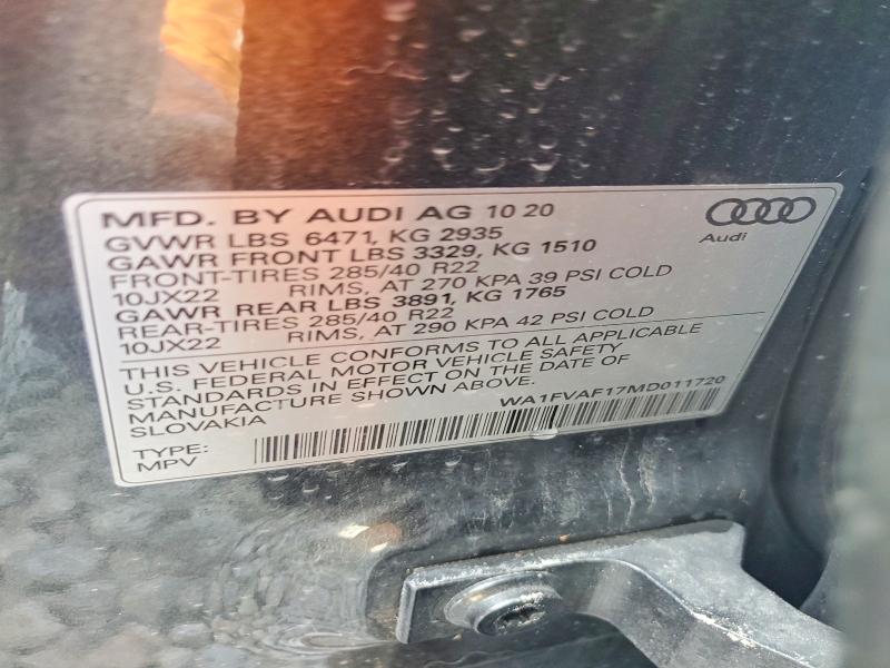 Продаж на аукціоні авто 2021 Audi Q8, vin: WA1FVAF17MD011720, номер лоту: 78021995