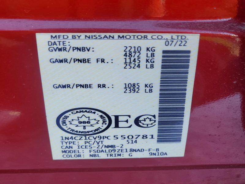 74995475 :رقم المزاد ، 1N4CZ1CV9PC550781 vin ، 2023 Nissan Leaf Sv Pl مزاد بيع