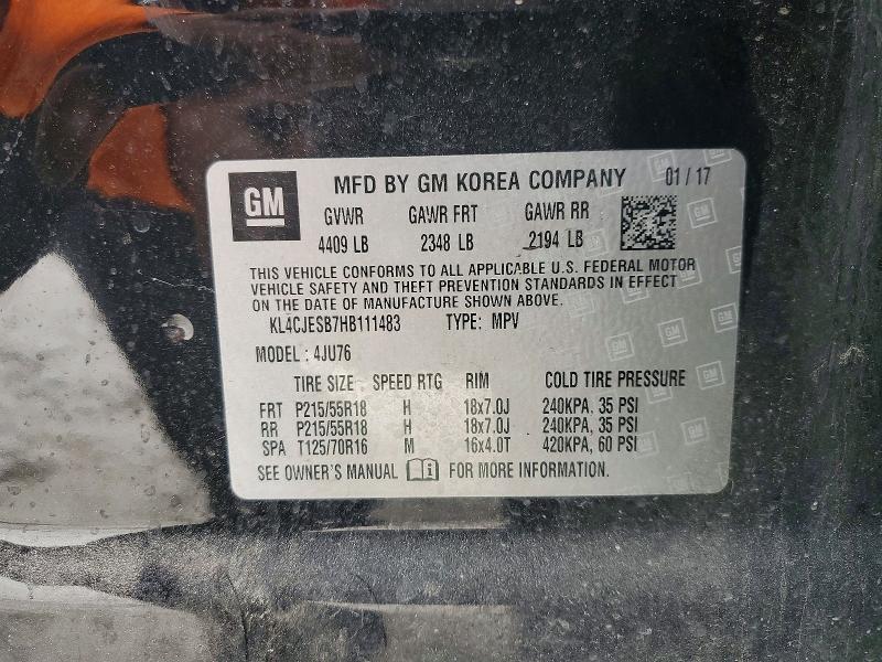 2017 Buick Encore მანქანა იყიდება აუქციონზე, vin: KL4CJESB7HB111483, აუქციონის ნომერი: 76641475