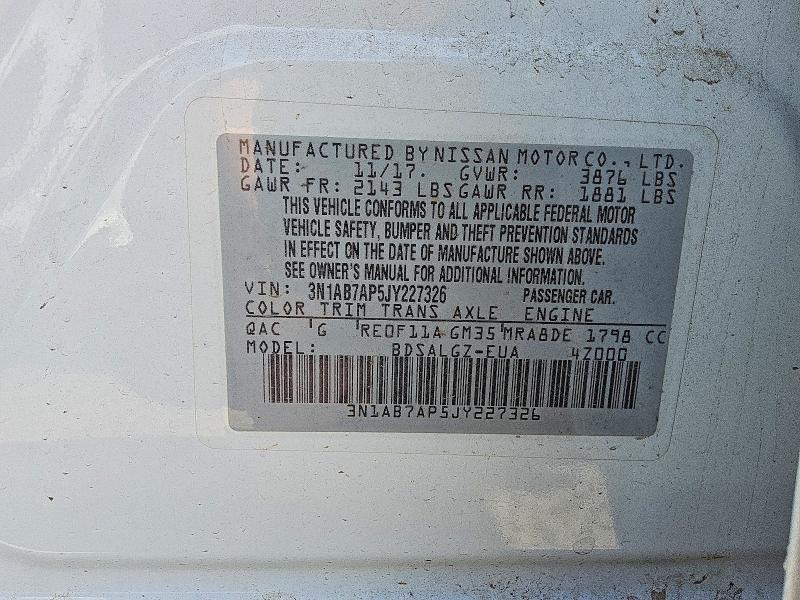 2018 Nissan Sentra მანქანა იყიდება აუქციონზე, vin: 3N1AB7AP5JY227326, აუქციონის ნომერი: 78720645