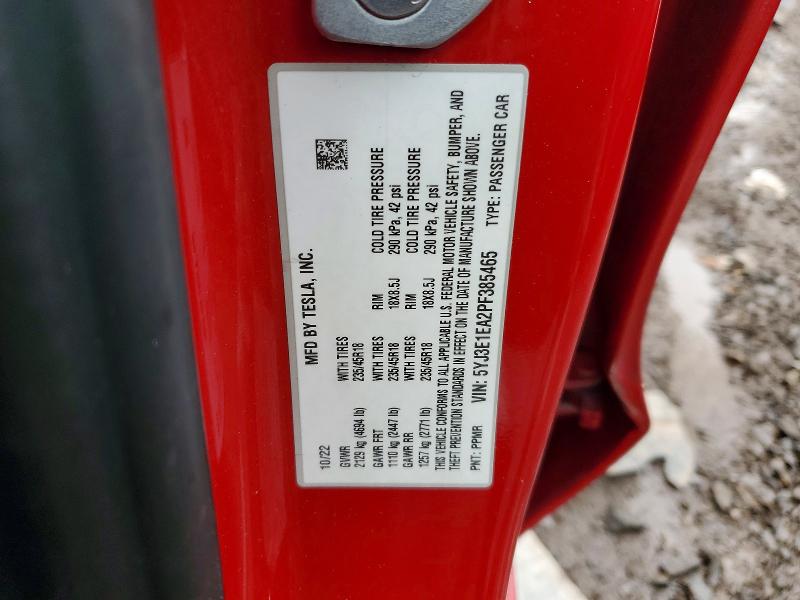 77507375 :رقم المزاد ، 5YJ3E1EA2PF385465 vin ، 2023 Tesla Model 3 مزاد بيع