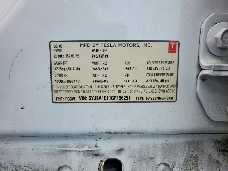 2016 Tesla Model S მანქანა იყიდება აუქციონზე, vin: 5YJSA1E11GF156251, აუქციონის ნომერი: 78456135