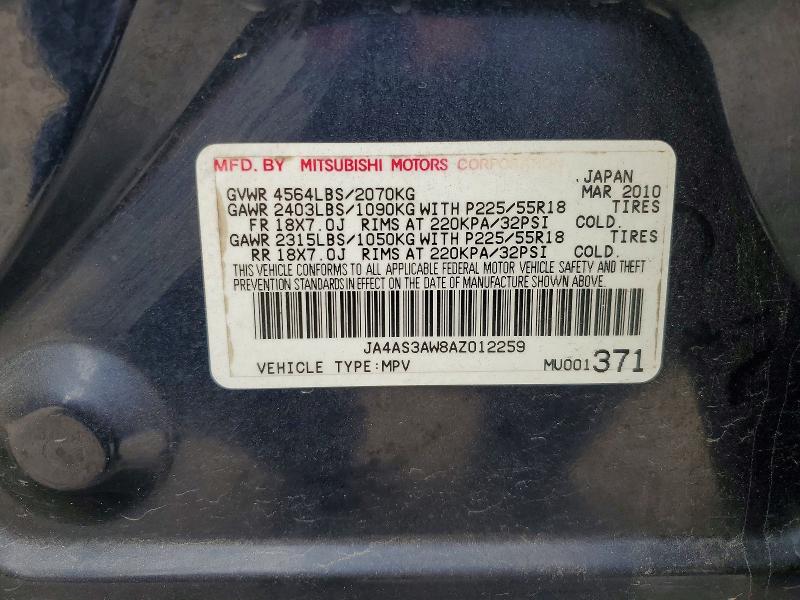 Продаж на аукціоні авто 2010 Mitsubishi Outlander, vin: JA4AS3AW8AZ012259, номер лоту: 77103535