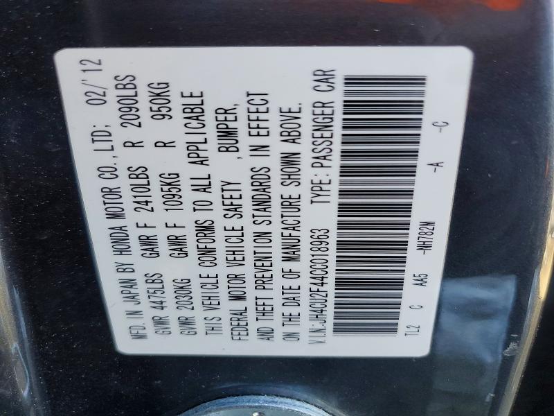 Auction sale of the 2012 Acura Tsx, vin: JH4CU2F44CC018963, lot number: 76352105