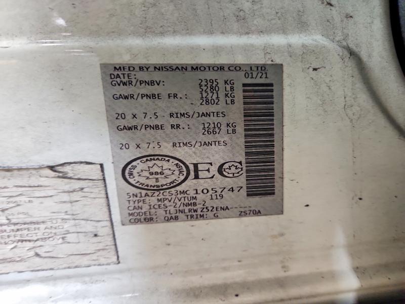 Продажа на аукционе авто 2021 Nissan Murano Sl, vin: 5N1AZ2CS3MC105747, номер лота: 76480515