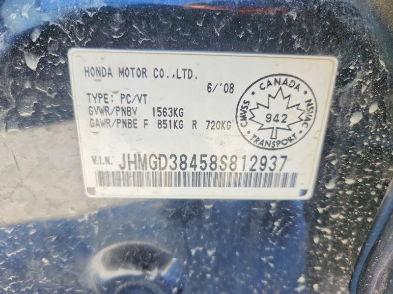 Aukcja sprzedaży 2008 Honda Fit, vin: JHMGD38458S812937, numer aukcji: 96593215