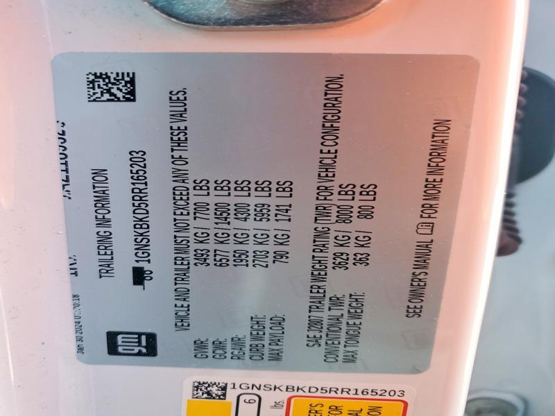 78280935 :رقم المزاد ، 1GNSKBKD5RR165203 vin ، 2024 Chevrolet Suburban K مزاد بيع