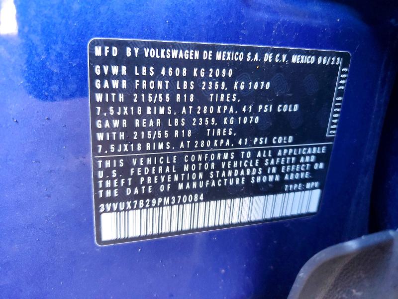 Продажа на аукционе авто 2023 Volkswagen Taos, vin: 3VVUX7B29PM370084, номер лота: 76372745
