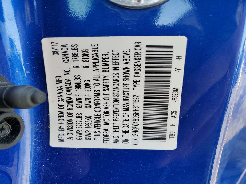 Продаж на аукціоні авто 2017 Honda Civic, vin: 2HGFC4B06HH311592, номер лоту: 96539105