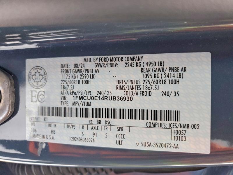 Продажа на аукционе авто 2024 Ford Escape, vin: 1FMCU0E14RUB36930, номер лота: 76072385