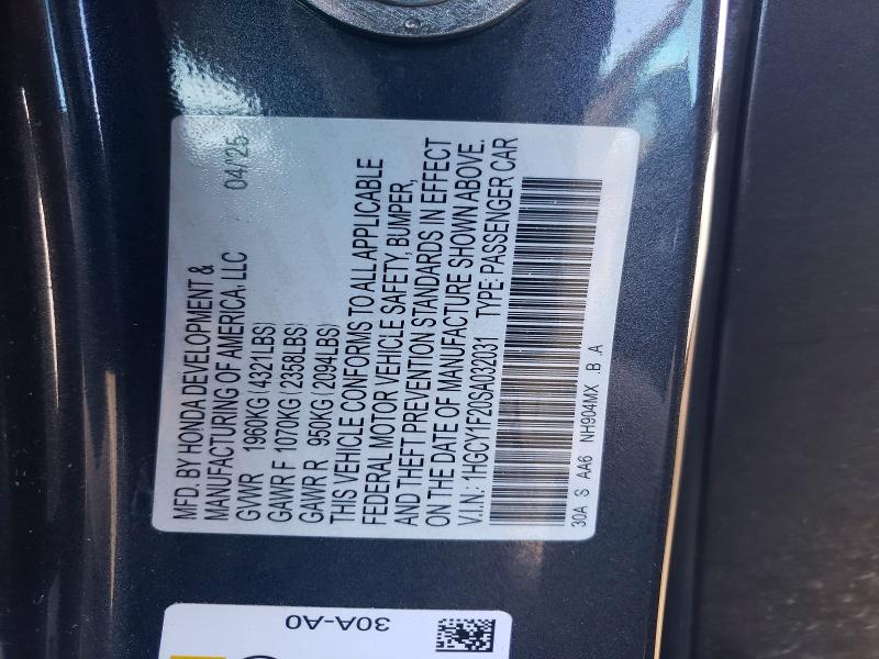 78733805 :رقم المزاد ، 1HGCY1F20SA032031 vin ، 2025 Honda Accord مزاد بيع