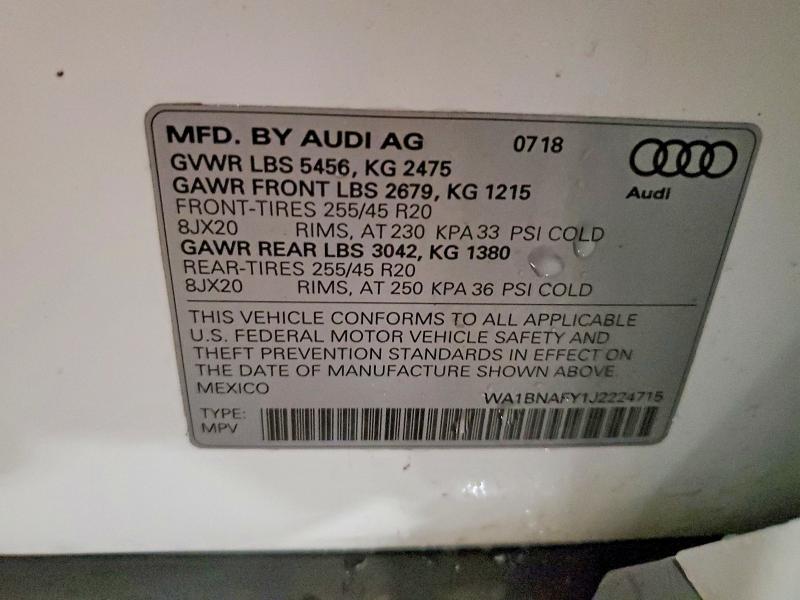 Aukcja sprzedaży 2018 Audi Q5, vin: WA1BNAFY1J2224715, numer aukcji: 75603695