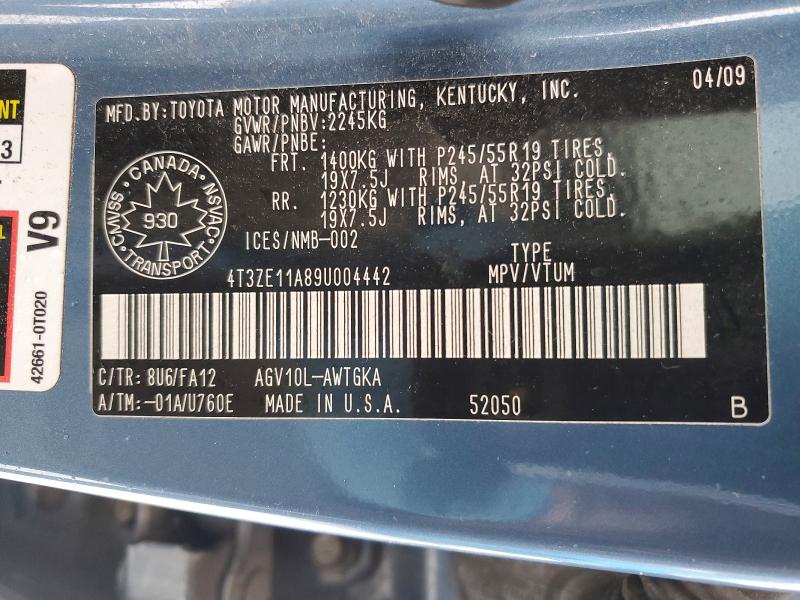 Aukcja sprzedaży 2009 Toyota Venza, vin: 4T3ZE11A89U004442, numer aukcji: 75709065