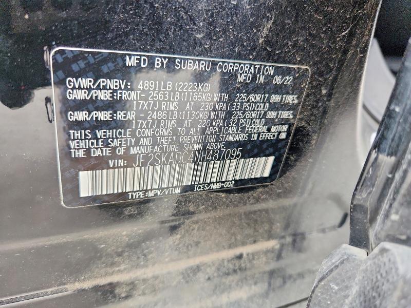 77406215 :رقم المزاد ، JF2SKADC4NH487095 vin ، 2022 Subaru Forester مزاد بيع