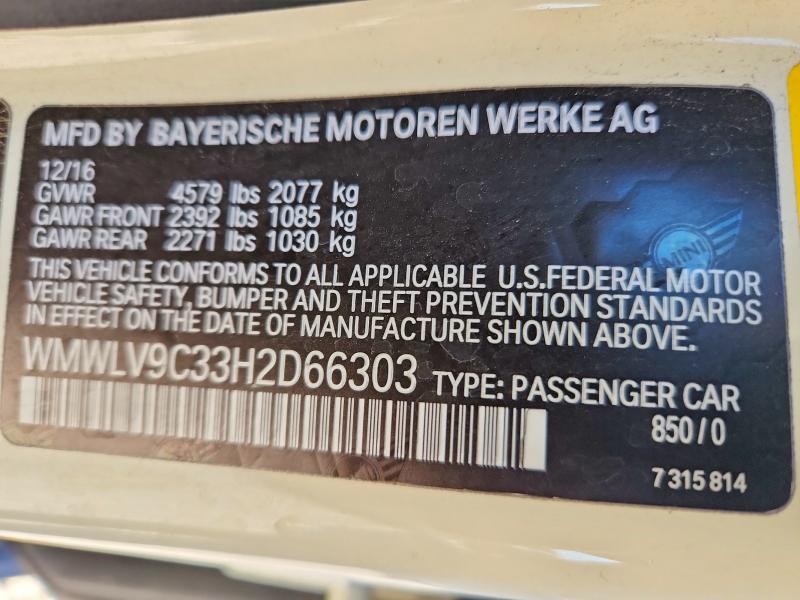 Продажа на аукционе авто 2017 Mini Cooper, vin: WMWLV9C33H2D66303, номер лота: 78149125