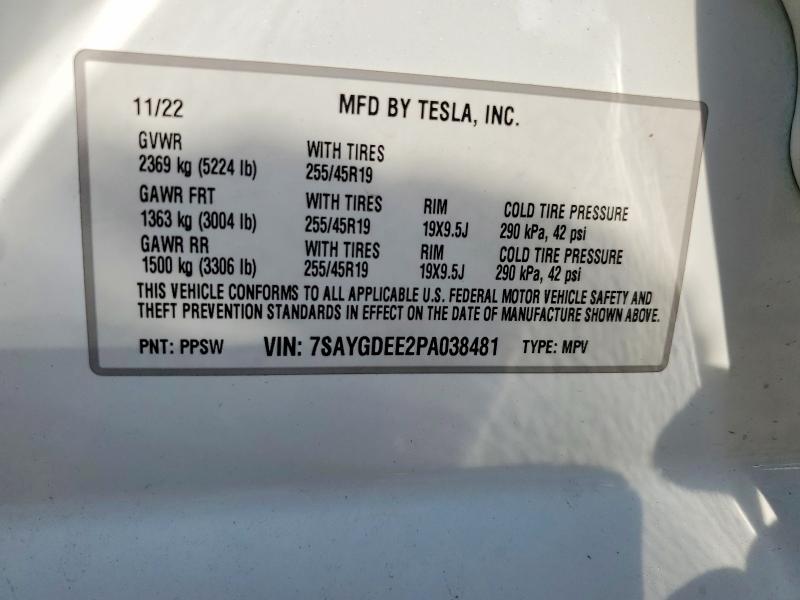 77785425 :رقم المزاد ، 7SAYGDEE2PA038481 vin ، 2023 Tesla Model Y مزاد بيع