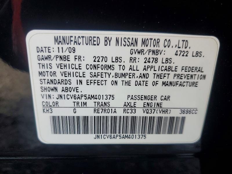78473255 :رقم المزاد ، JN1CV6AP5AM401375 vin ، 2010 Infiniti G37 Sedan مزاد بيع