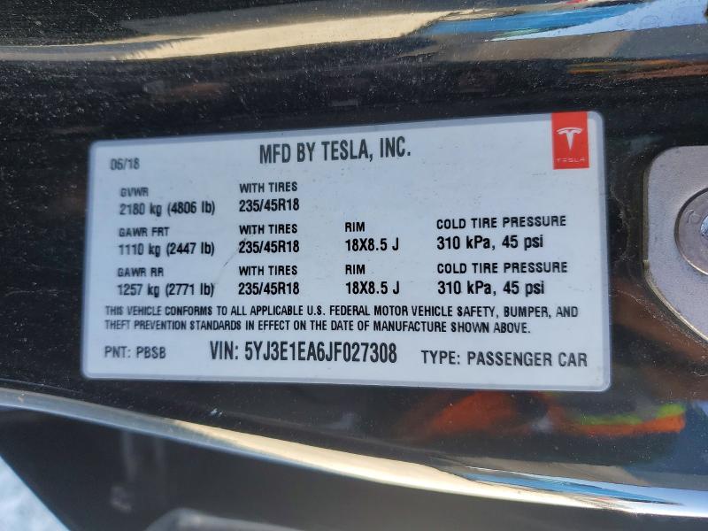 Aukcja sprzedaży 2018 Tesla Model 3, vin: 5YJ3E1EA6JF027308, numer aukcji: 76457445