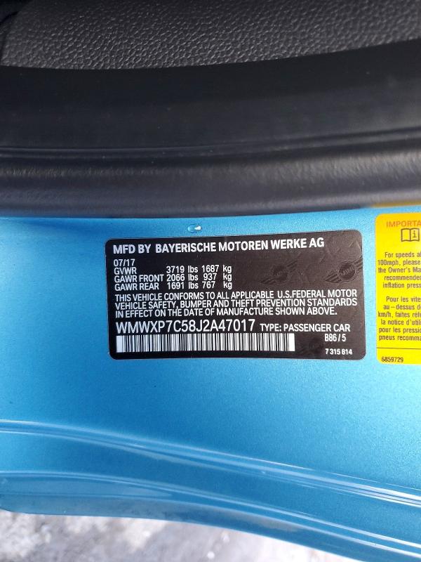 Продаж на аукціоні авто 2018 Mini Cooper, vin: WMWXP7C58J2A47017, номер лоту: 78676095