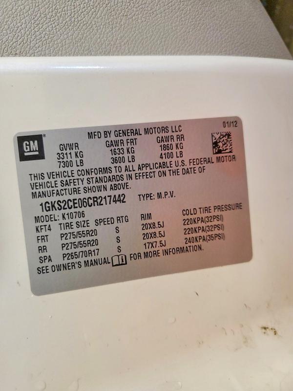 2012 Gmc Yukon მანქანა იყიდება აუქციონზე, vin: 1GKS2CE06CR217442, აუქციონის ნომერი: 78608405