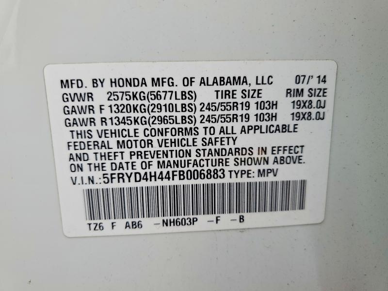 Продажа на аукционе авто 2015 Acura Mdx, vin: 5FRYD4H44FB006883, номер лота: 76756875