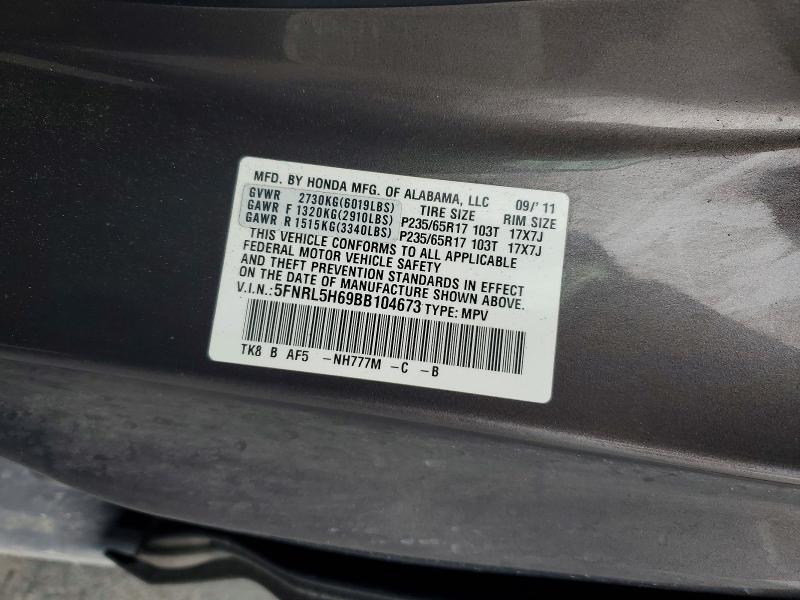 Aukcja sprzedaży 2011 Honda Odyssey, vin: 5FNRL5H69BB104673, numer aukcji: 77802985