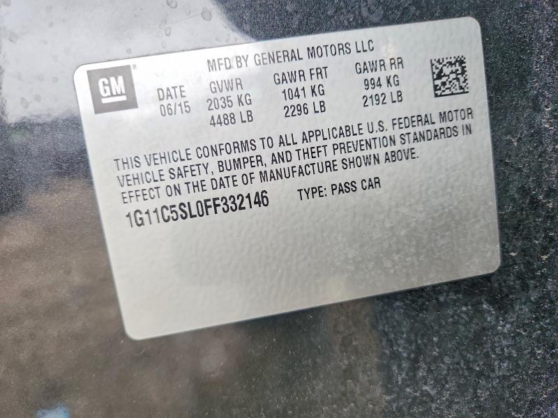 2015 Chevrolet Malibu მანქანა იყიდება აუქციონზე, vin: 1G11C5SL0FF332146, აუქციონის ნომერი: 76570545