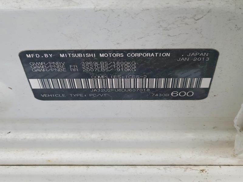 Aukcja sprzedaży 2013 Mitsubishi Lancer, vin: JA32U2FU6DU607018, numer aukcji: 78639115