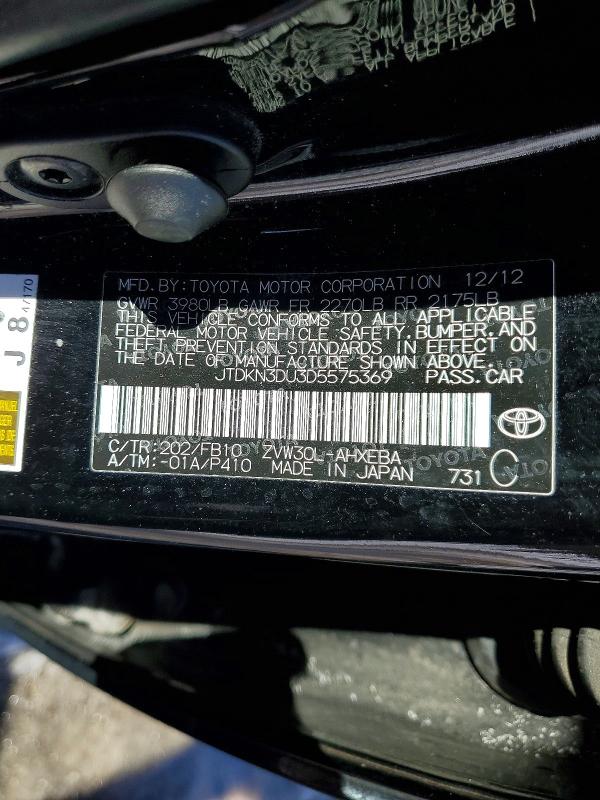 Aukcja sprzedaży 2013 Toyota Prius, vin: JTDKN3DU3D5575369, numer aukcji: 78752995