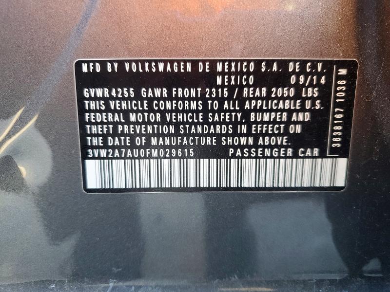 78477825 :رقم المزاد ، 3VW2A7AU0FM029615 vin ، 2015 Volkswagen Golf مزاد بيع
