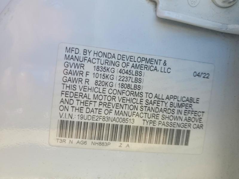79229995 :رقم المزاد ، 19UDE2F83NA008513 vin ، 2022 Acura Ilx مزاد بيع