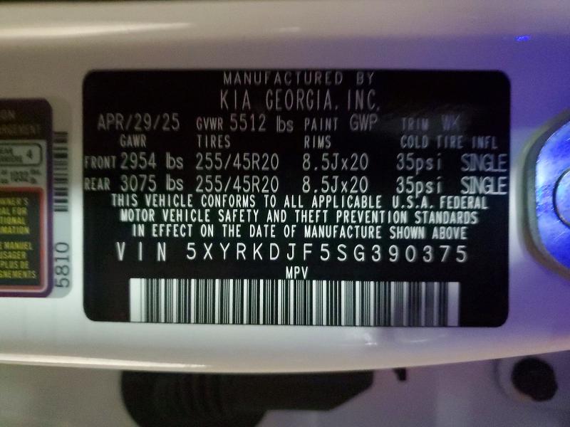 75804765 :رقم المزاد ، 5XYRKDJF5SG390375 vin ، 2025 Kia Sorento مزاد بيع