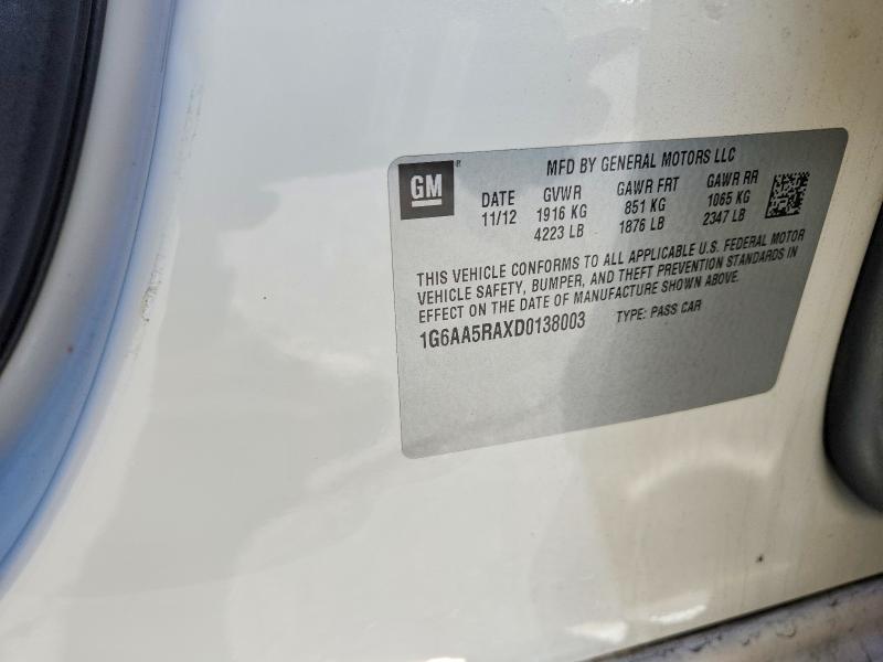 77433955 :رقم المزاد ، 1G6AA5RAXD0138003 vin ، 2013 Cadillac Ats مزاد بيع