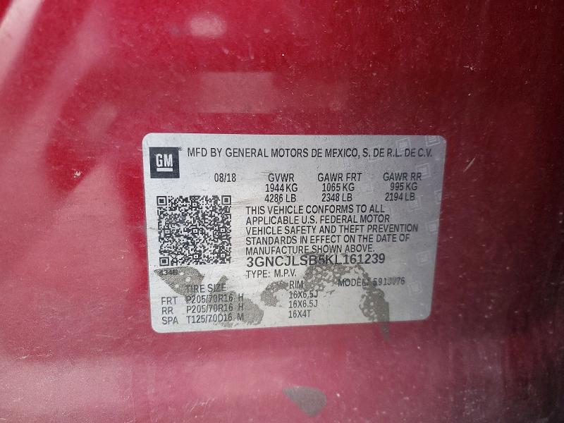 Aukcja sprzedaży 2019 Chevrolet Trax, vin: 3GNCJLSB5KL161239, numer aukcji: 78352705