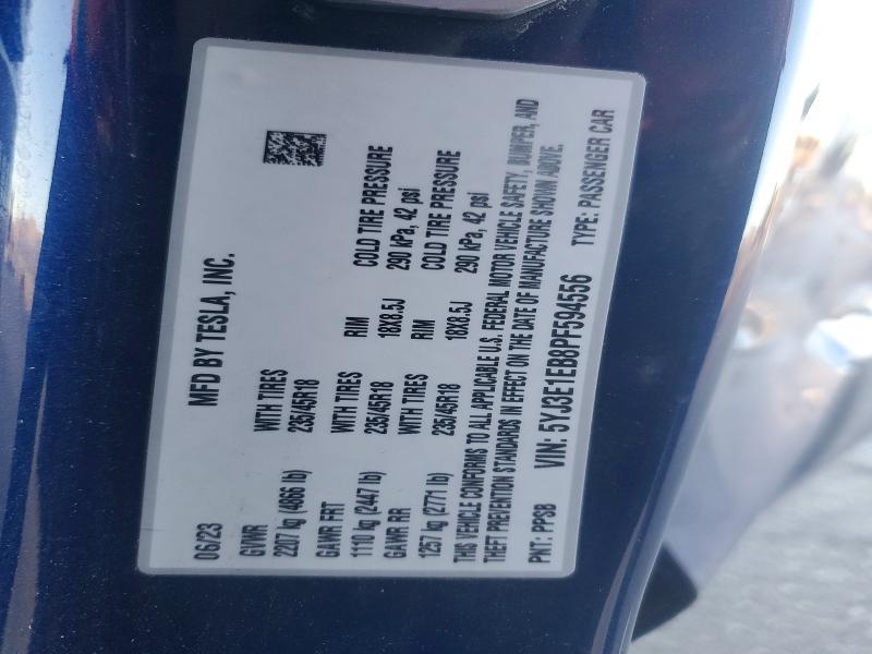 2023 Tesla Model 3 მანქანა იყიდება აუქციონზე, vin: 5YJ3E1EB8PF594556, აუქციონის ნომერი: 75857665