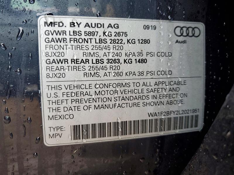 Aukcja sprzedaży 2020 Audi Q5 E, vin: WA1F2BFY2L2021951, numer aukcji: 77308045