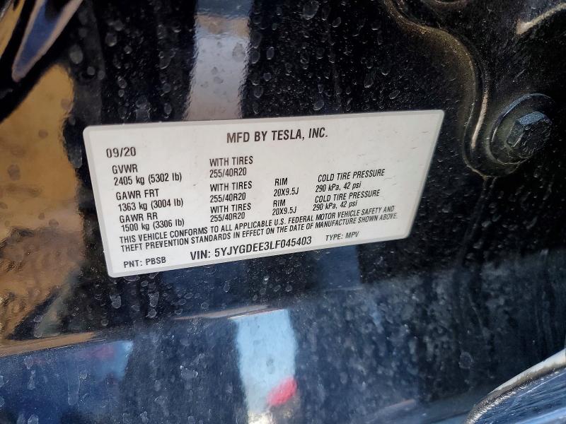75887395 :رقم المزاد ، 5YJYGDEE3LF045403 vin ، 2020 Tesla Model Y مزاد بيع