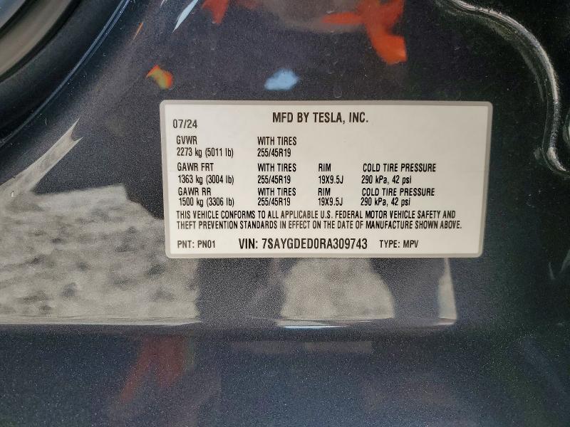 79159115 :رقم المزاد ، 7SAYGDED0RA309743 vin ، 2024 Tesla Model Y مزاد بيع