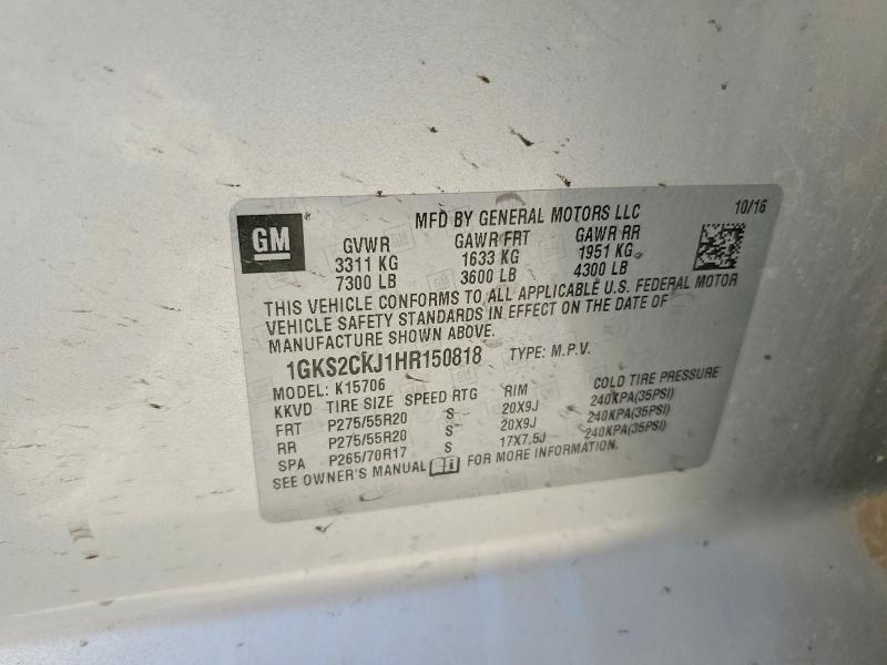 2017 Gmc Yukon მანქანა იყიდება აუქციონზე, vin: 1GKS2CKJ1HR150818, აუქციონის ნომერი: 76833625