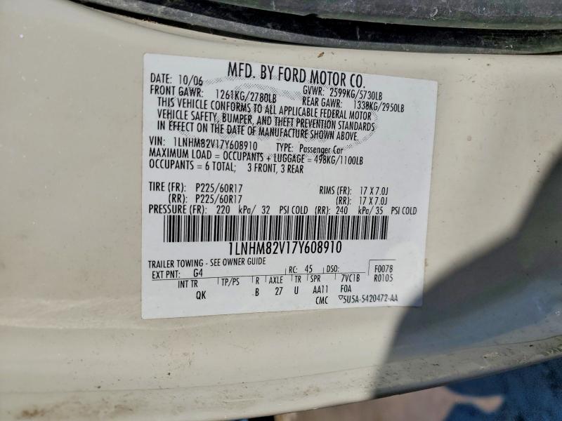 77007625 :رقم المزاد ، 1LNHM82V17Y608910 vin ، 2007 Lincoln Town Car مزاد بيع
