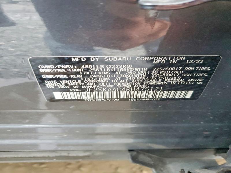 Продажа на аукционе авто 2024 Subaru Forester, vin: JF2SKAAC4RH475121, номер лота: 76168895