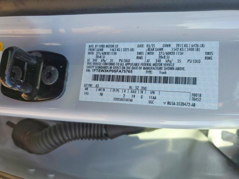 Продаж на аукціоні авто 2025 Ford F150, vin: 1FTEW3KP0SFA75765, номер лоту: 73339965
