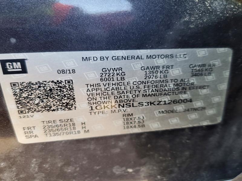 77108845 :رقم المزاد ، 1GKKNSLS3KZ126004 vin ، 2019 Gmc Acadia مزاد بيع