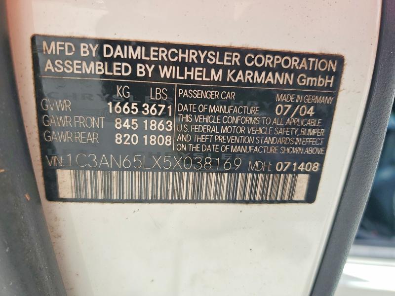 2005 Chrysler Crossfire მანქანა იყიდება აუქციონზე, vin: 1C3AN65LX5X038169, აუქციონის ნომერი: 79544995