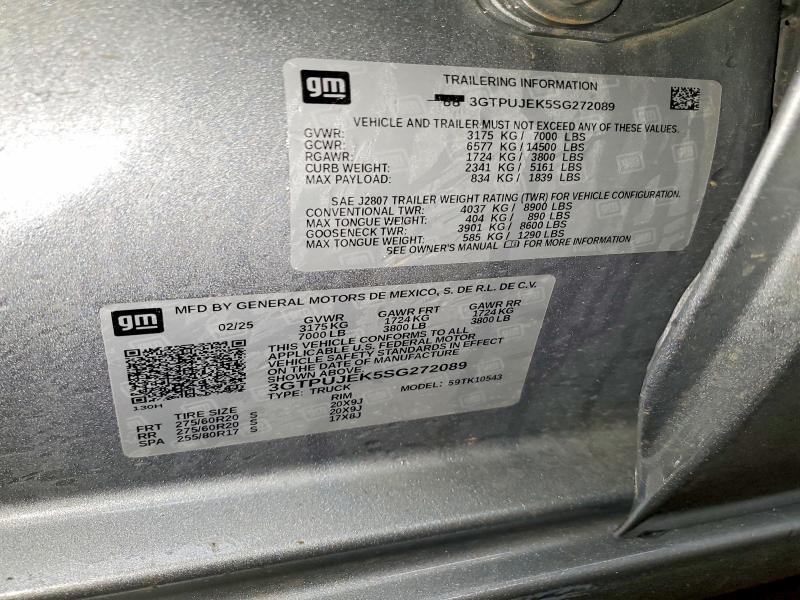 2025 Gmc Sierra მანქანა იყიდება აუქციონზე, vin: 3GTPUJEK5SG272089, აუქციონის ნომერი: 77151415
