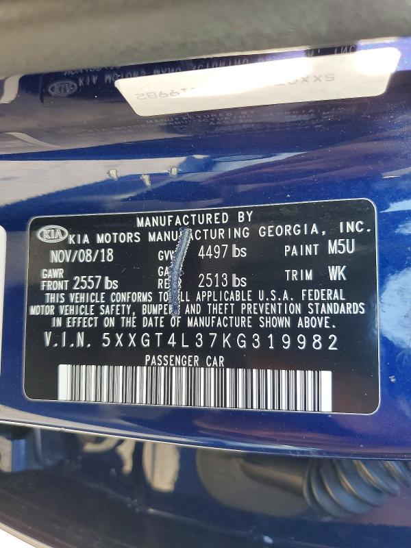 Aukcja sprzedaży 2019 Kia Optima, vin: 5XXGT4L37KG319982, numer aukcji: 75815705